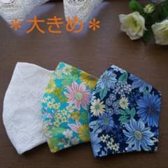 ＊ハンドメイド   インナーマスク  ブルー花柄３枚セット  ＊のサムネイル