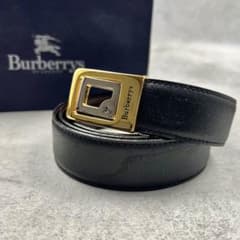 BURBERRY Gold Hardware Black Leather Men's Belt 9470