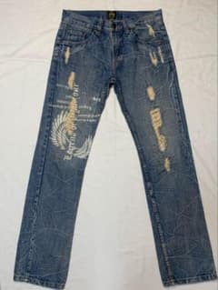 vintage L.O.G wing paint damage denim 英字
