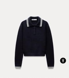 ZARA レディース ポロ襟 ニット セーター ネイビー Sのサムネイル