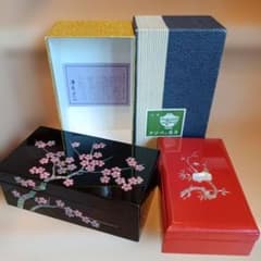 高級漆器2点セット京都アソベ 螺鈿桜ジュエリーボックス ＆ 朱塗螺鈿