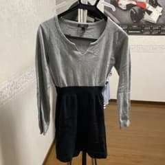 MANGO 長袖ミニワンピース XS グレー・黒のサムネイル