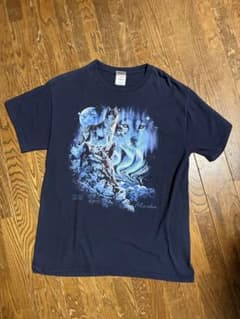 GILDAN ギルダン Alaska オオカミ プリントTシャツ ネイビー