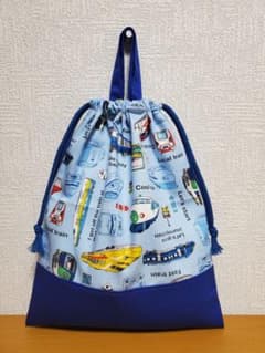 持ち手付き巾着袋 上靴入れ お道具袋 Bトレイン ブルー 新幹線 電車