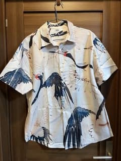 【値下げ】和柄　鶴　アロハシャツ 鳥プリント Lサイズのサムネイル