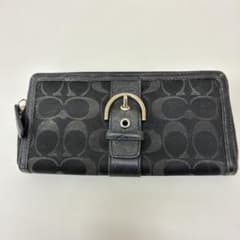 【ジャンク品】COACHコーチ 長財布 シグネチャー バックル ベルトモチーフ黒