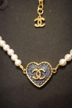 CHANEL ココマーク ハート型 デニム ネイビー メタル チョーカー 