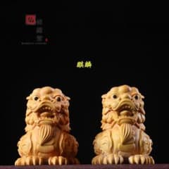 修縁堂】木彫り 鎮宅置物 1セット 麒麟 神獣 彫刻 柘植材 - メルカリ