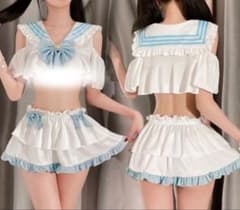 セーラー服 コスプレ衣装 セットアップ ホワイト×ブルーのサムネイル
