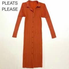 美品【プリーツプリーズ】ロング シャツワンピース オレンジ 3