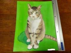 白きじの猫の水彩画 アート作品 原画のサムネイル