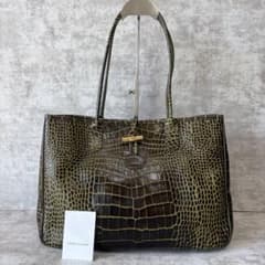 H495 極美品✨ロンシャン ロゾ トートバッグ クロコ型押し レザー A4