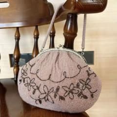 がま口ビーズバッグ アンティーク総ビーズ刺繍ハンドバッグ 和装バッグ