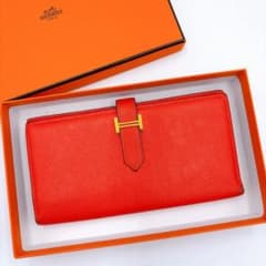 HERMES エルメス ベアン エプソン 長財布 オレンジ赤 ゴールド金具 