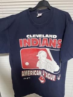 【古着】ヴィンテージ、MLB.Indians、100％コットン、ネイビーのサムネイル