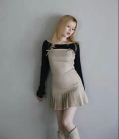 andmary karen knit mini dress M beige - メルカリ