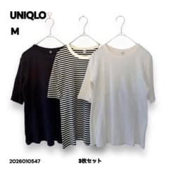 C*n様 【3枚セット】ユニクロ リブカットソー 五分袖 M ブラック ホワイトのサムネイル