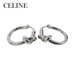 CELINE セリーヌ ノット フープ ピアス ロジウムフィニッシュ ブラス