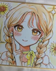 一点物】♡ 手描きイラスト 色紙 アナログ 女の子 - メルカリ