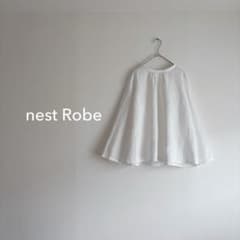 美品】ネストローブ リネン スタンドカラー ブラウス ギャザー 白 F 