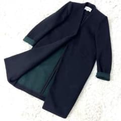 美品】ENFOLD ウール リバー ノーカラー コート バイカラー ネイビー
