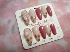 【現品】ジェルネイル ヒョウ柄 量産型 りぼん ピンクのサムネイル