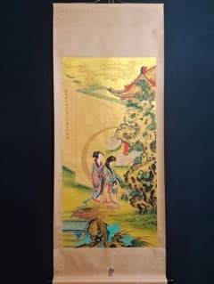 Hand-painted Chinese painting, hanging scroll, ink painting, suitable for Japanese-style rooms, entrance halls, tea rooms, etc., wall hanging, fine art.