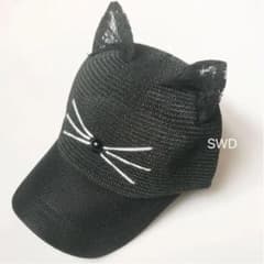 猫キャップ　野球帽　黒のサムネイル