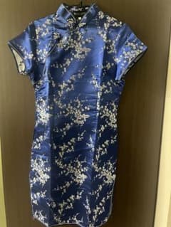 チャイナドレス ブルー 花柄 Lサイズ ミニ丈のサムネイル