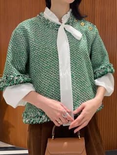TOMORROWLAND GREEN TWEED ハーフスリーブプルオーバー - メルカリ