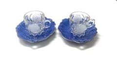 未使用品　ガラスカップ＆ブルー陶器ソーサー 2客セット ゼリーやアイスがお洒落のサムネイル
