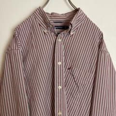 NAUTICA ストライプ ボタンダウンシャツ 長袖 レッド