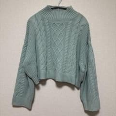 JEANASIS ミントグリーン ケーブルハイネックショートニットのサムネイル