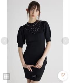 rienda 2WAYネックリボンフェイクパールミニワンピブラック 黒のサムネイル