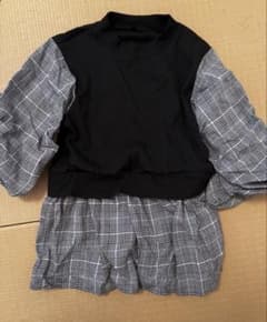 ブラック/チェック トップス　7部丈のサムネイル