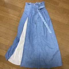 デニム切り替えプリーツロングスカートのサムネイル