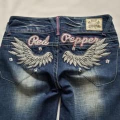 RED PEPPER Y2K ウィング刺繍 フレアデニム 29 ラインストーン羽
