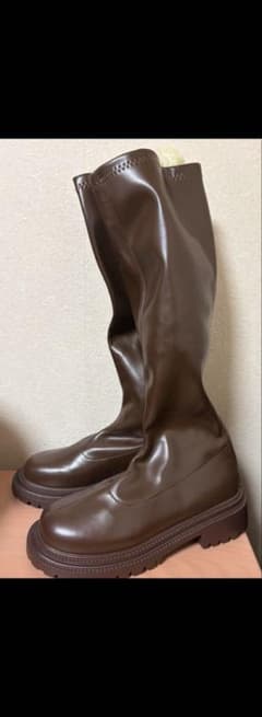厚底ロングブーツ ブラウン ストレッチのサムネイル