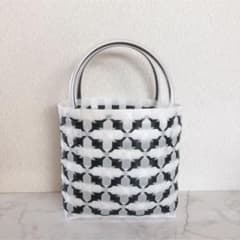 プラかごバッグ プラカゴ PPバンド ハンドメイド 深緑 白 ホワイト