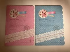 ノート 2冊セット ピンク＆ブルー ドットレース装飾柄　A5サイズのサムネイル