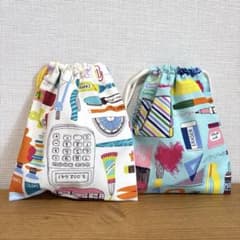 コップ巾着袋　文房具柄　２点セット　カラフルのサムネイル