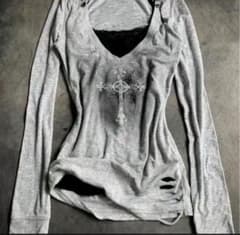 長袖カットソー ビーズ装飾 グランジ y2k archive 平成 y2k ゼブラ柄ピースマーク ロンT 平成ギャル フェアリーグランジ