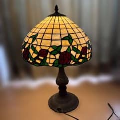 超大型 ビンテージステンドグラス花柄ランプ クリームカラー 高さ57