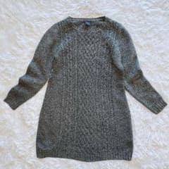 GAP Cable Knit Tunic Sweater, Gray, Wool Blend, Size L