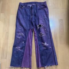 一点物 パープル ワイドデニムパンツ ダメージ加工のサムネイル