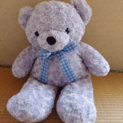 テディベア ぬいぐるみ ラベンダーカラー チェック柄リボン - メルカリ