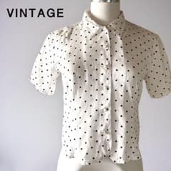VINTAGE ドットパフスリーブブラウス ホワイトレトロ 白黒 水玉 古着のサムネイル
