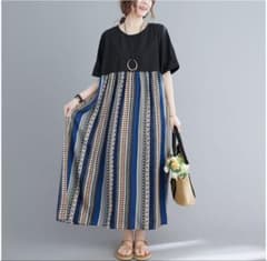 新品未使用！ネイティブ エスニック 民族柄 ストライプ ワンピースのサムネイル
