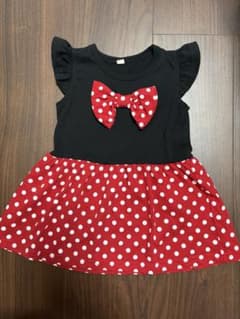 ドット柄 リボン付き ミニーちゃん風ワンピース　80cmのサムネイル