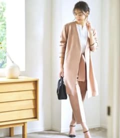 ピンクベージュ ウエストリボン パンツセットアップのサムネイル
